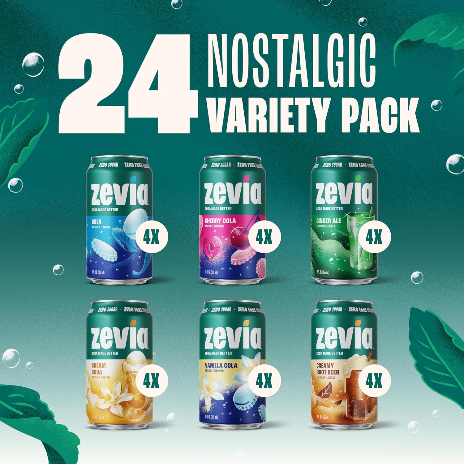 Zevia Zero Sugar Soda, Orange Creamsicle, 12 oz Cans (24-Pack) – Caffeine Free, Naturally Sweetened, No Calorie Soda - Non-GMO Project Verified, Gluten-Free, Vegan