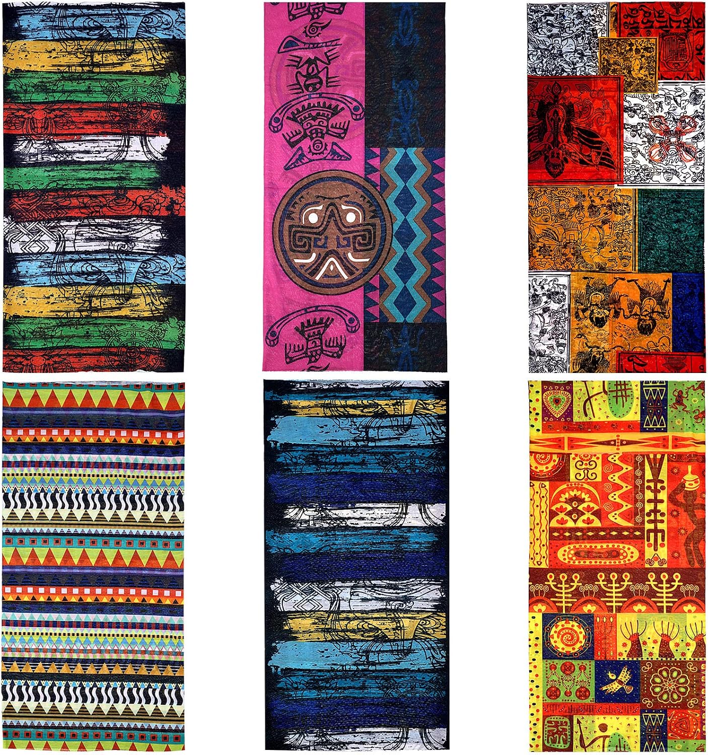 6 Pieces African Scarf African Bandanas Face Covering Unisex Boho Neck Gaiter Balaclava Head Wrap for Motorcycling Outdoor Use