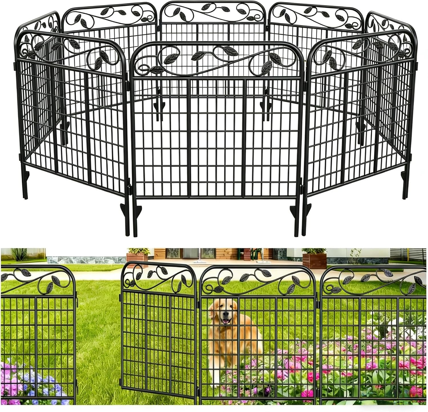 AMAGABELI 10 Panels 17in(H)×10ft(L) Decorative Garden Fences and Borders for Dogs No Dig Rustproof Metal Fence Panels Garden Edging Border Animal Barrier Fencing for Flower Beds Yard Patio Decor Black