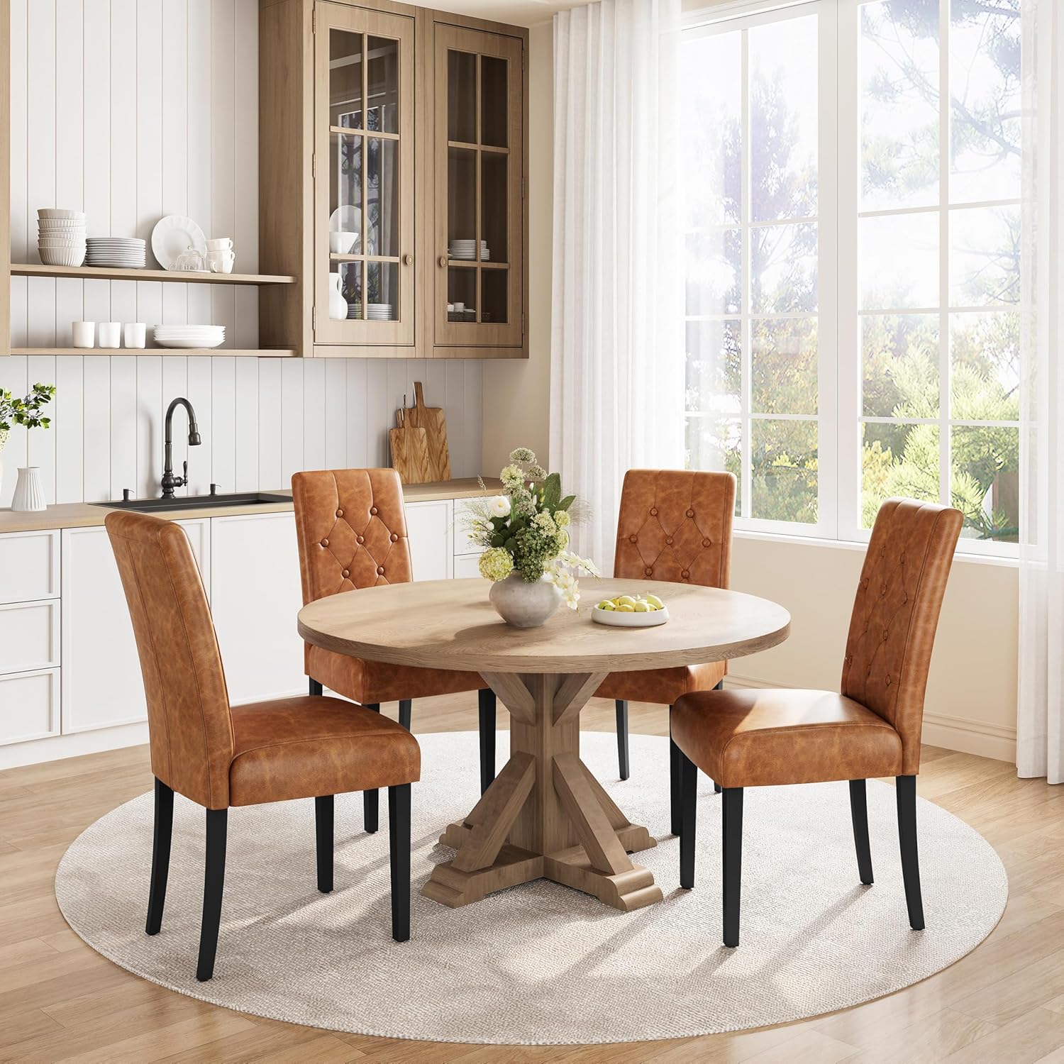 Yaheetech Dining Chairs Set of 2 Button Tufted Kitchen Chairs Brown