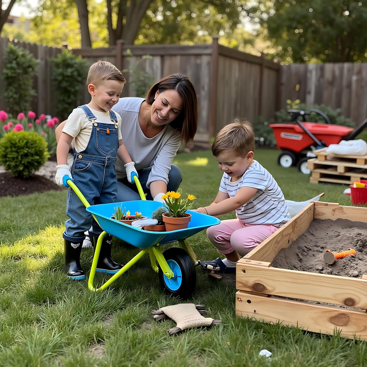 G & F Kids Metal Wheelbarrow, Child-Size Steel Garden Wheelbarrow for Toddlers & Kids, Sturdy Single-Wheel Design for Outdoor Play