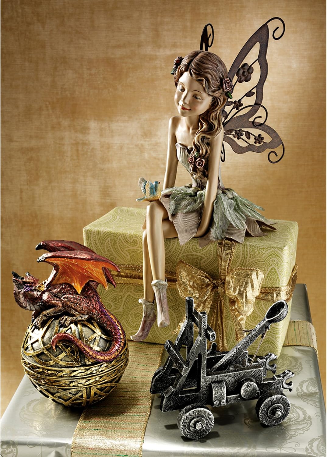 Design Toscano KY71004 Fiona The Flower Fairy Garden Statue, 17 Inch, Antique Stone