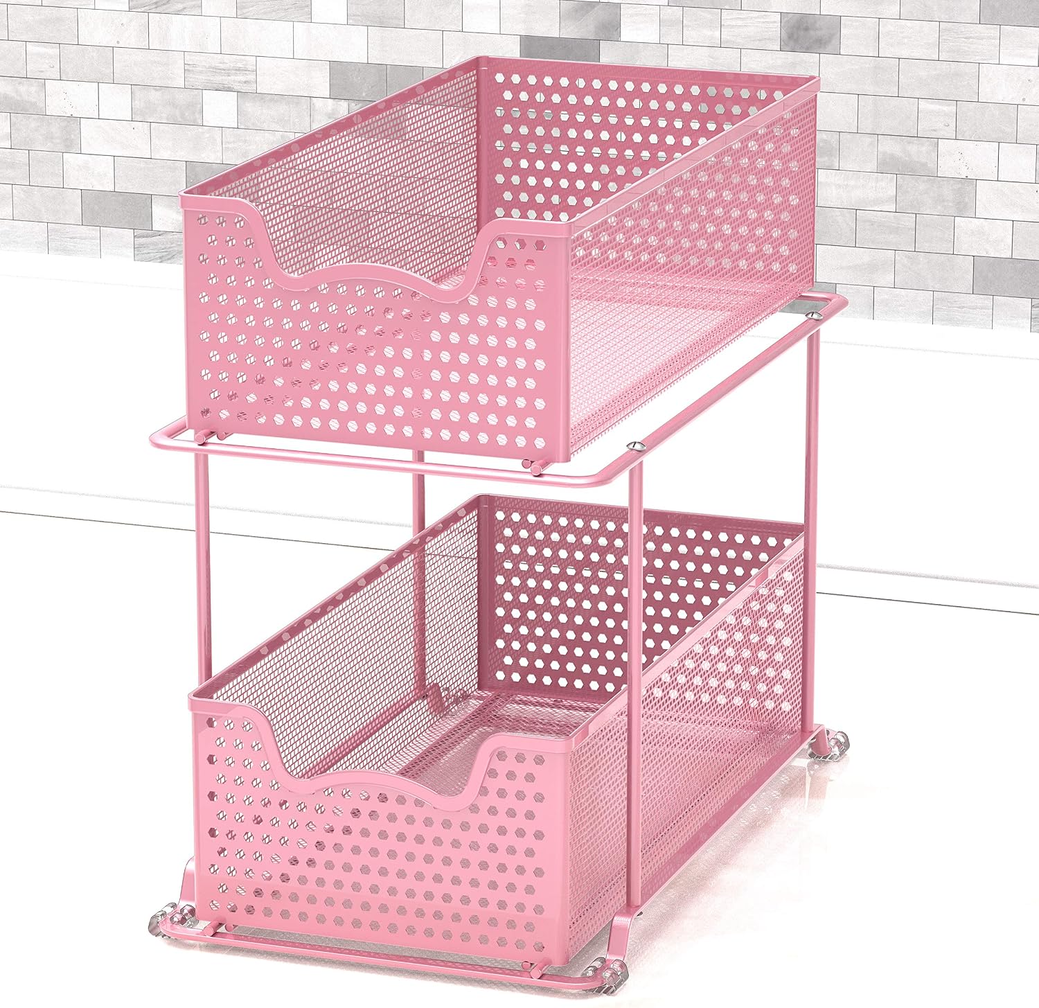 Simple Houseware 2 Tier Sliding Cabinet Basket Organizer Drawer, White