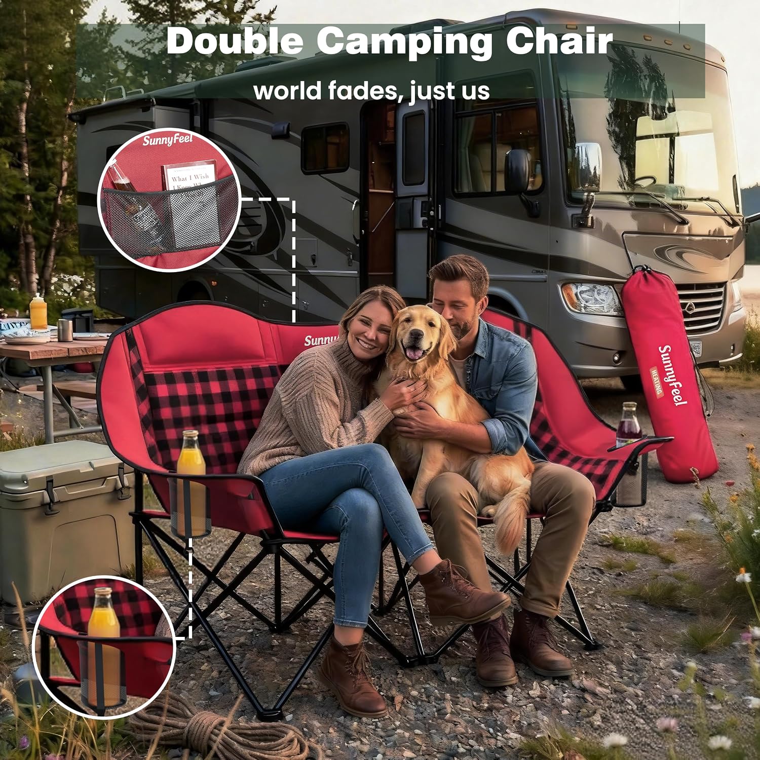 SUNNYFEEL Folding Double Camping Chair Oversized Loveseat for Adults