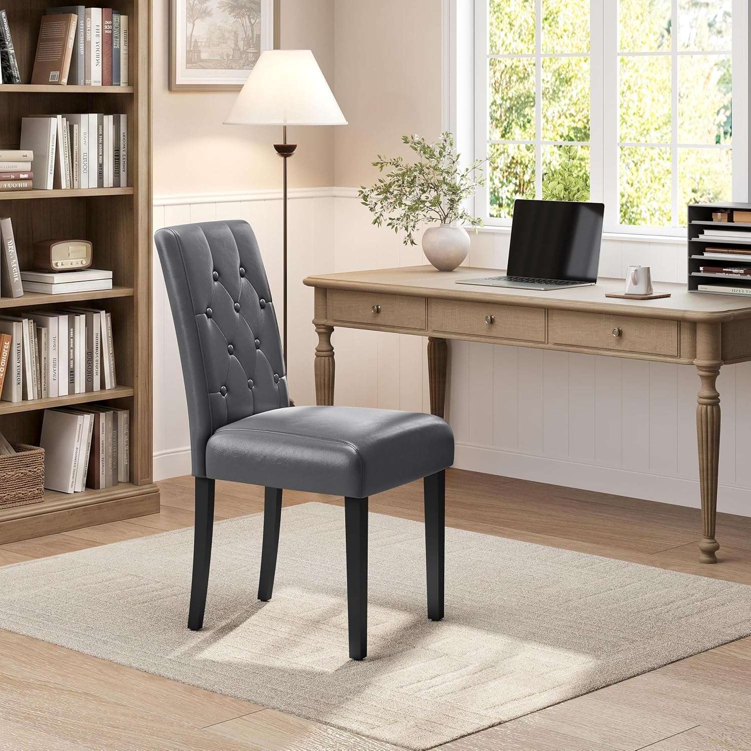 Yaheetech Dining Chairs Set of 2 Button Tufted Kitchen Chairs Brown