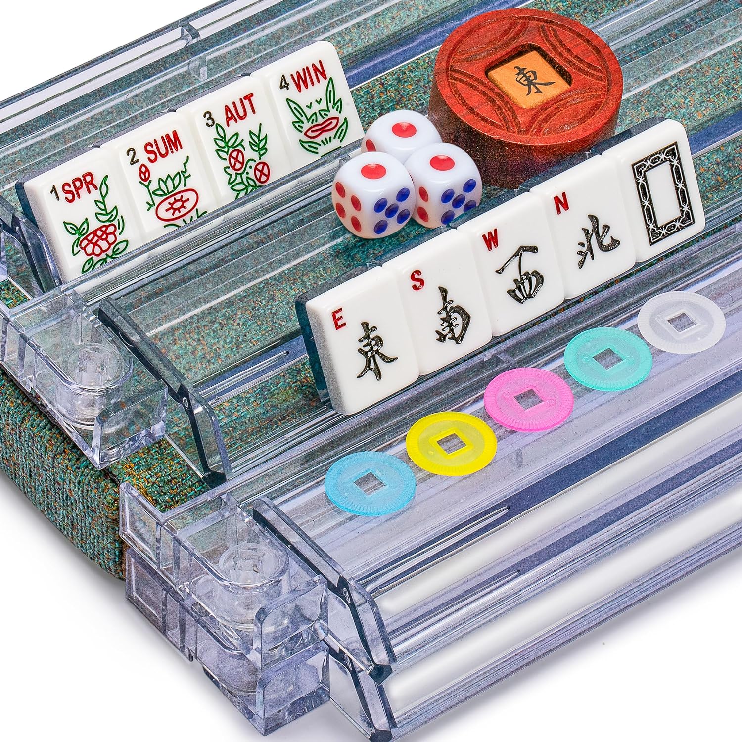 Yellow Mountain Imports American Mahjong Set, Chinoise with Soft Leatherette Case - Racks with Pushers, Scoring Coins, Dice, and Wind Indicator