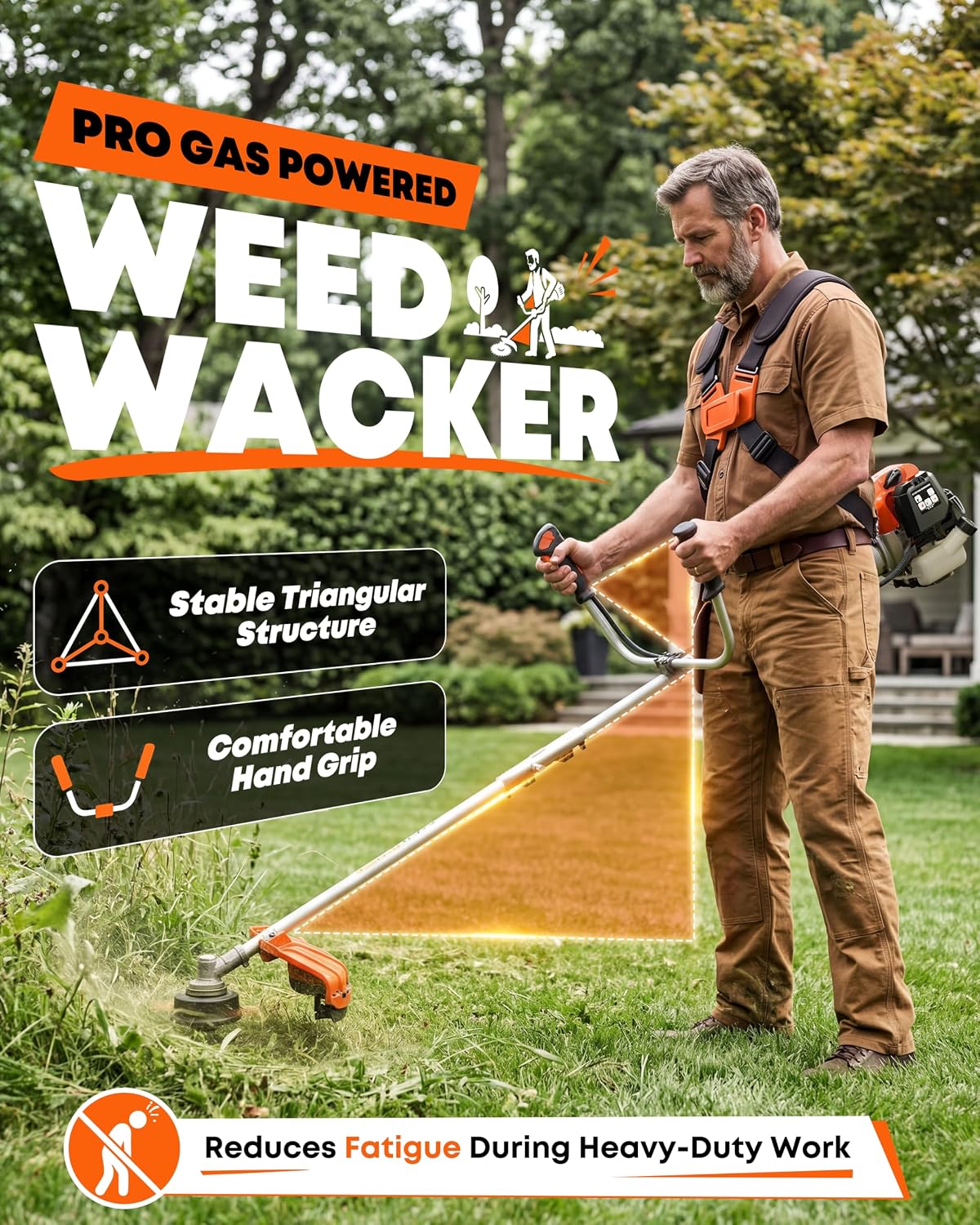 52cc 4-in-1 Gas Weed Eater and Brush Cutter - Straight Shaft Commercial Weed Wacker with Metal Blade - Heavy Duty 2-Cycle Multi-Tool System for Tall