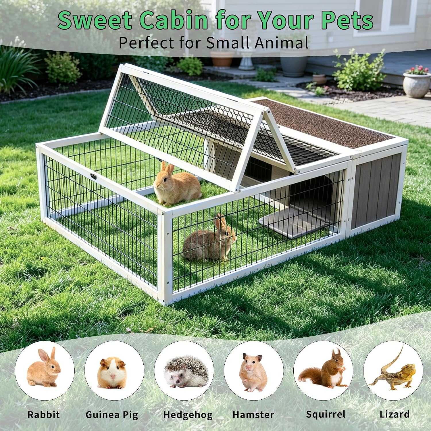 Wooden Rabbit Cage Outdoor Indoor, Bunny Cage Guinea Pig Cages Enclosure