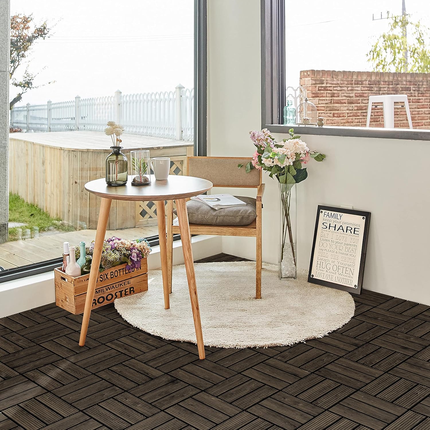 Topeakmart 27PCS Interlocking Deck Tiles 12x12 Patio Flooring, Brown
