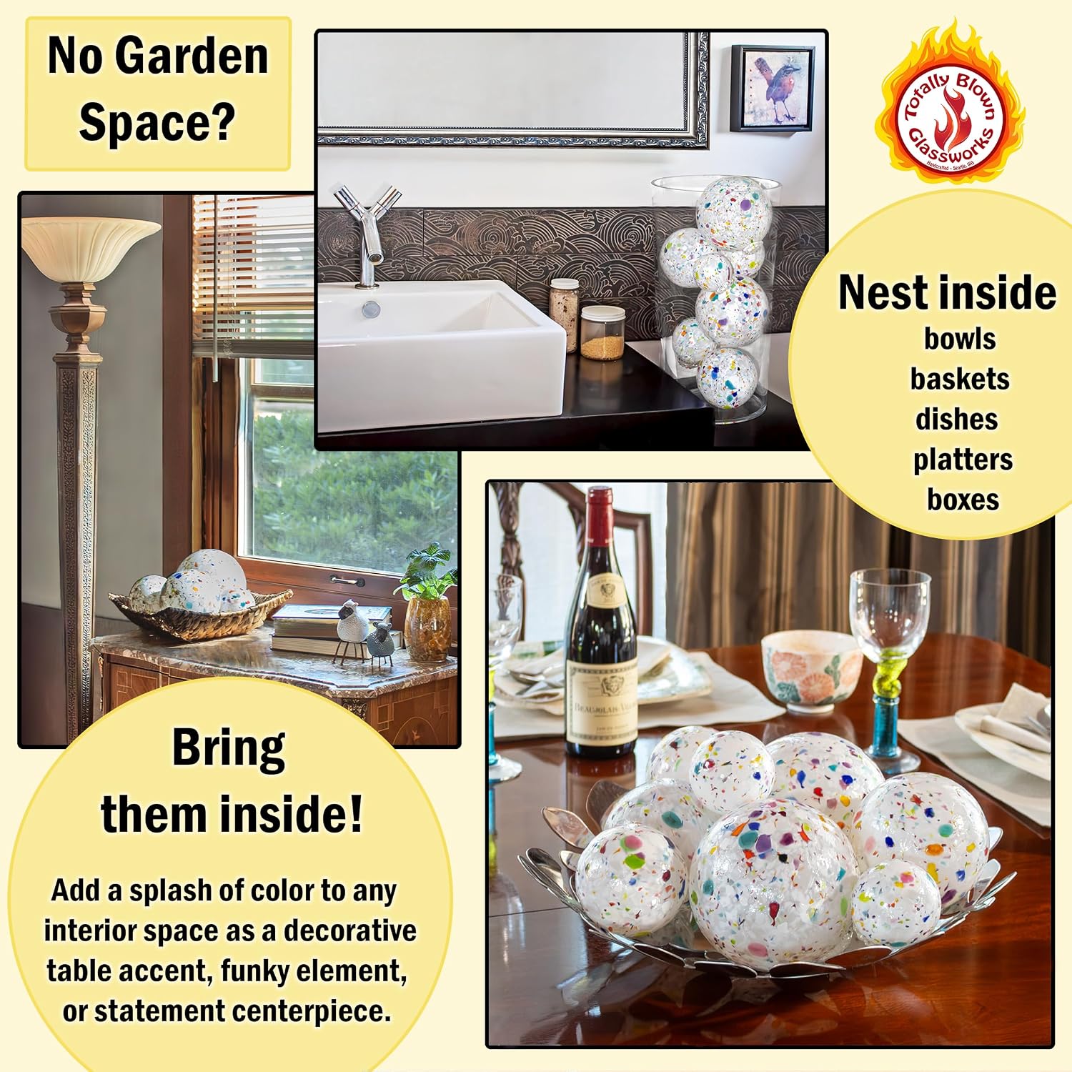 Totally Blown Glassworks Pond Float. Handmade Blown Glass, Garden Gazing Ball, Table Centerpiece