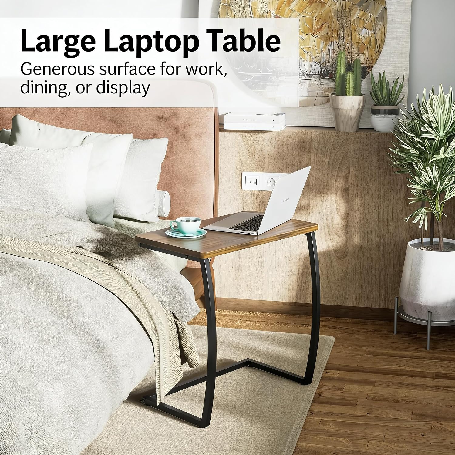 SRIWATANA Walnut C Shaped Side Table, Vintage End Table for Sofa Couch Bed