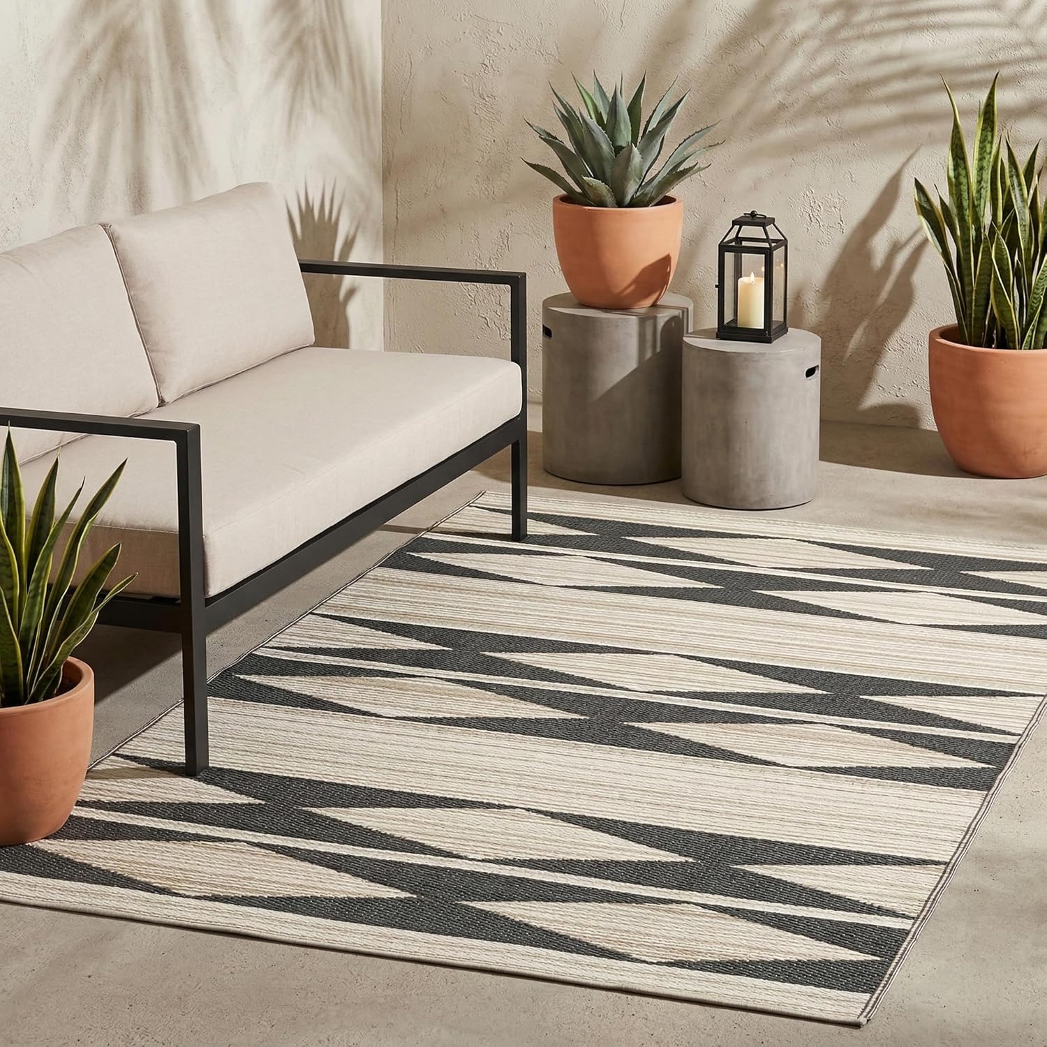 Fab Habitat Outdoor Rug - Waterproof, Fade Resistant, Crease-Free - Premium Recycled Plastic - Geo Tribal - Porch, Deck, Balcony, Mudroom