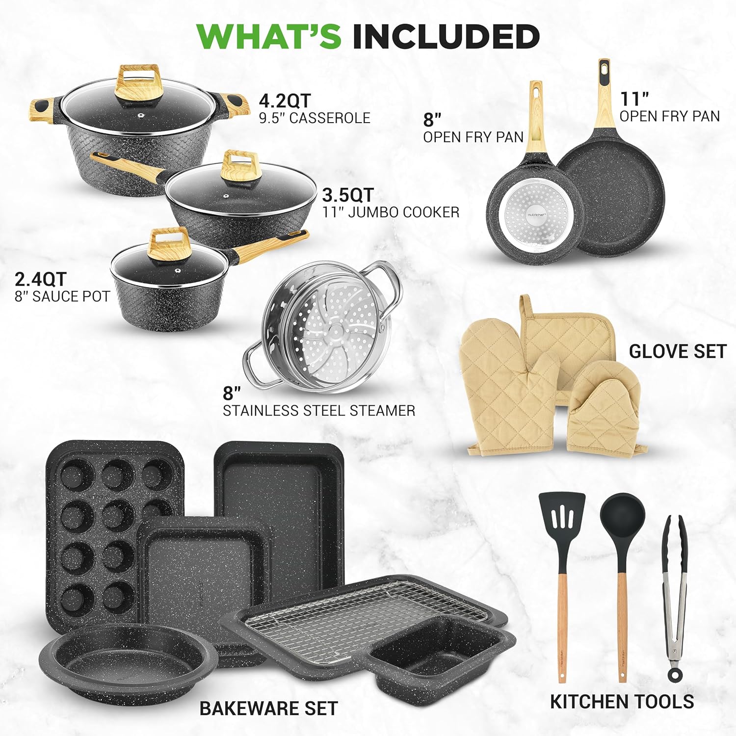 NutriChef 14-Piece Pots and Pans Set Non Stick – Induction Cookware Set, PFAS-Free Nonstick Cookware for All Cooktops, Includes Kitchen Utensils