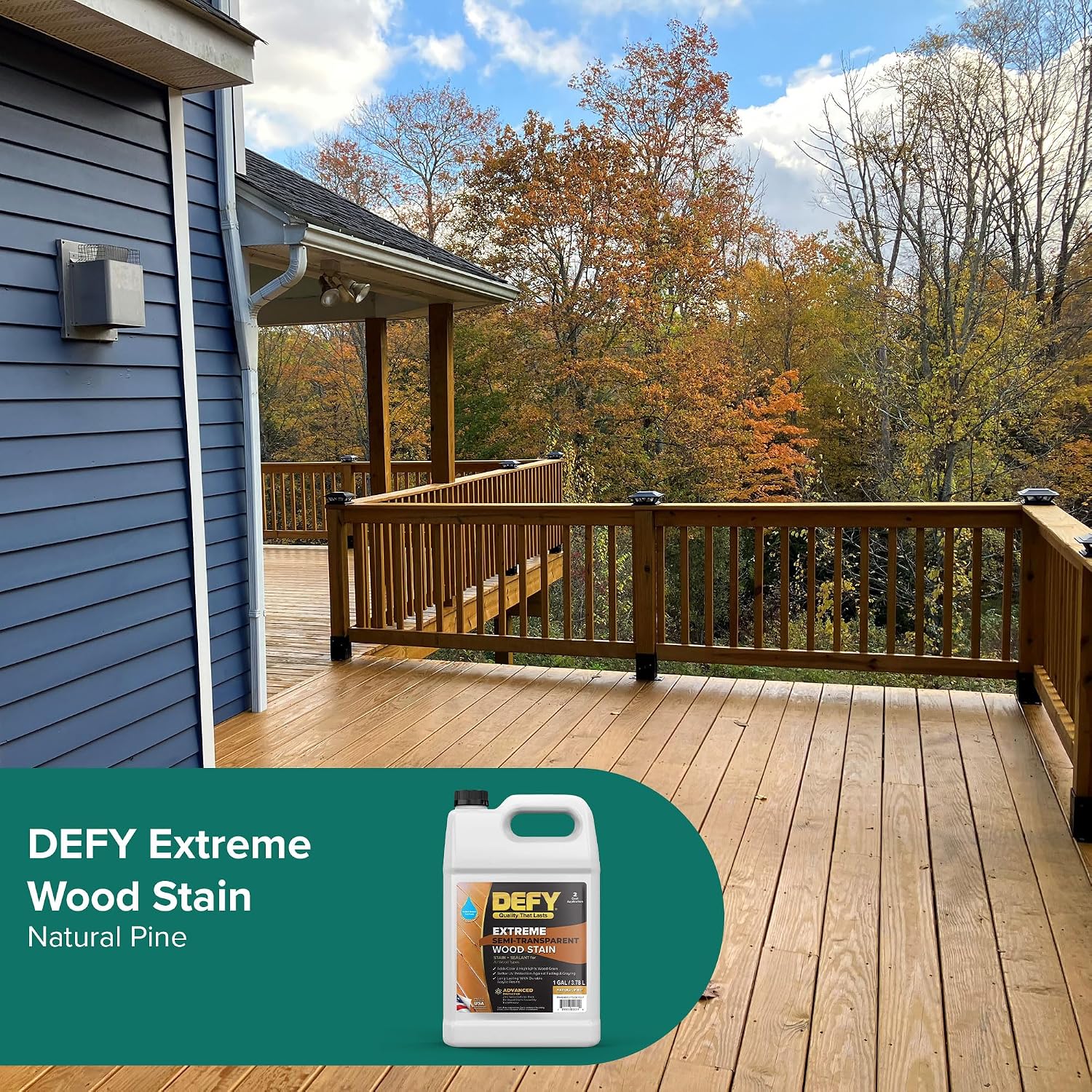 DEFY Extreme Wood Stain and Sealer in One - 1 Gallon Semi-Transparent Waterproof Coating for All Wood Types - Cedar Tone