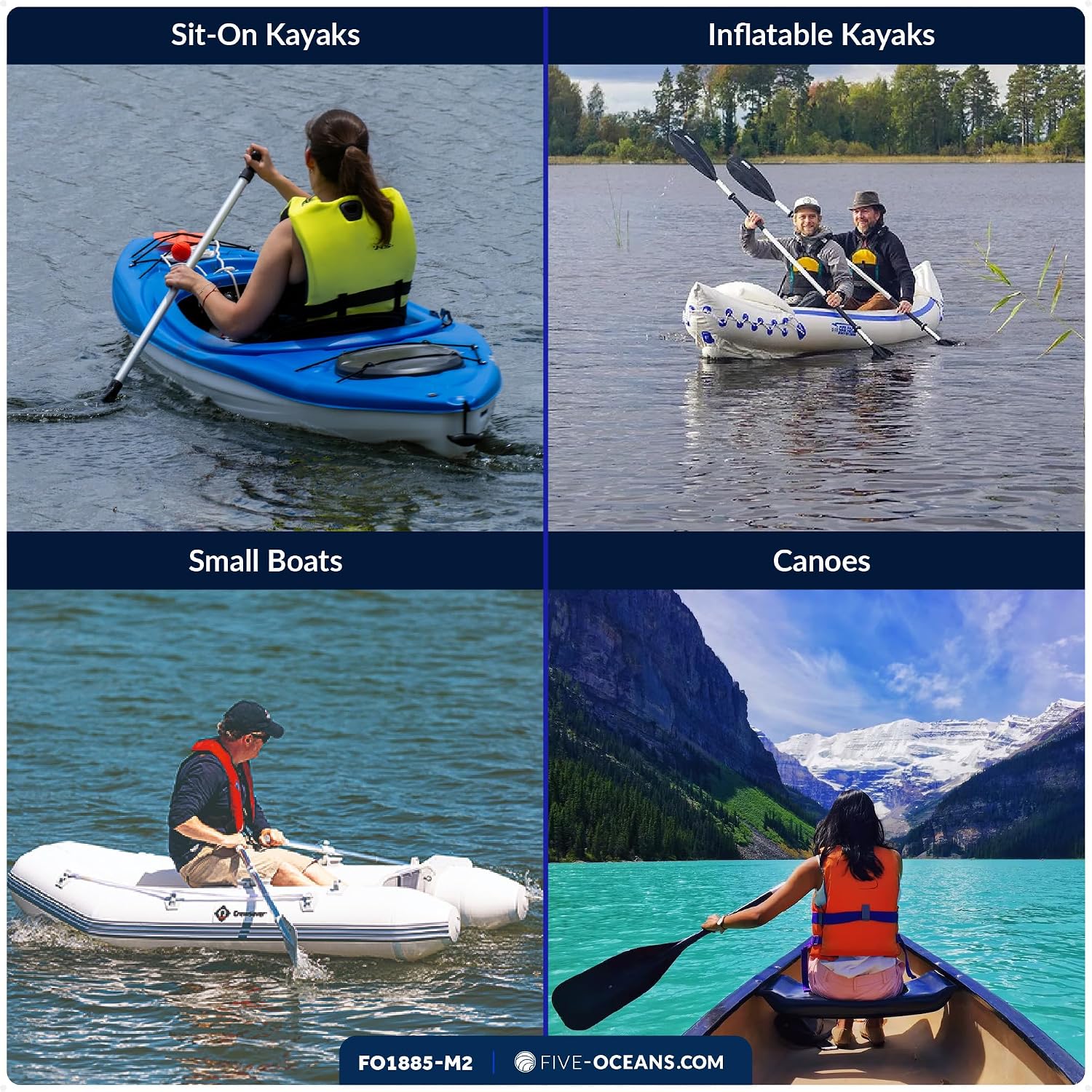 Five Oceans Canoe Paddle, Telescoping Canoe Paddles and Boat Hook, Black, Extend from 3.75 Ft. (45-inch) to 6 Ft.(72-inch), Aluminum Shaft, Reinforced Blade & Hook, Lightweight