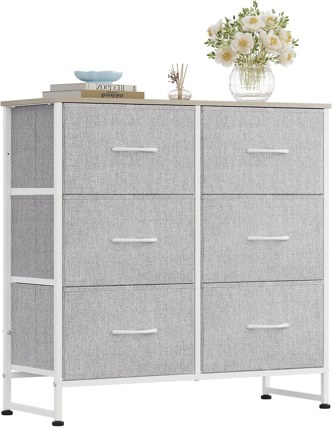 WLIVE Dresser for Bedroom with 6 Drawers, Light Grey
