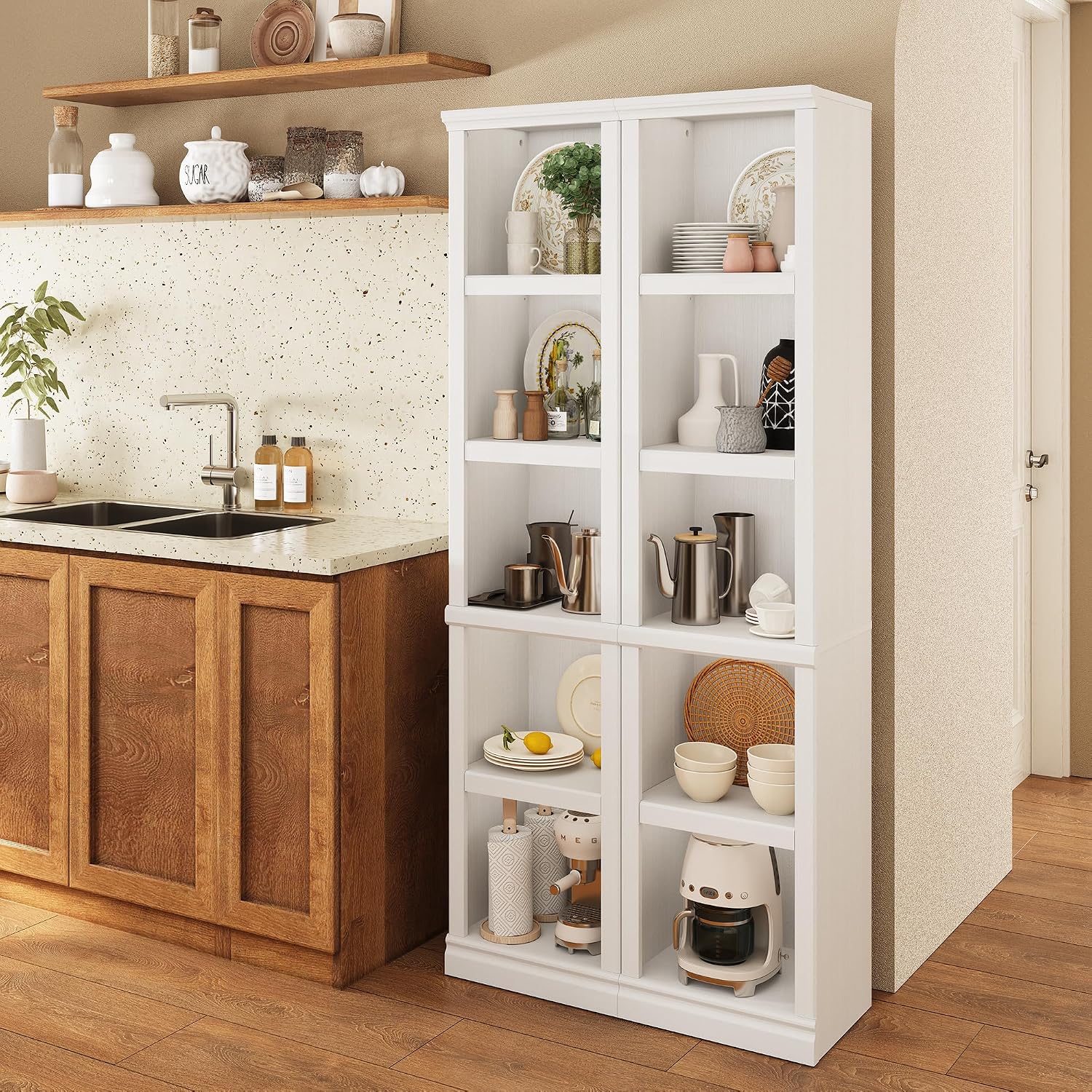 Bevfint 72" Tall Bookcase, White Large Floor Standing Bookshelf for Hallway | 5 Tier Shelves Open Storage Organizer with Anti Tipping Device, Book Case for Living Room Kitchen Home Office Bedroom