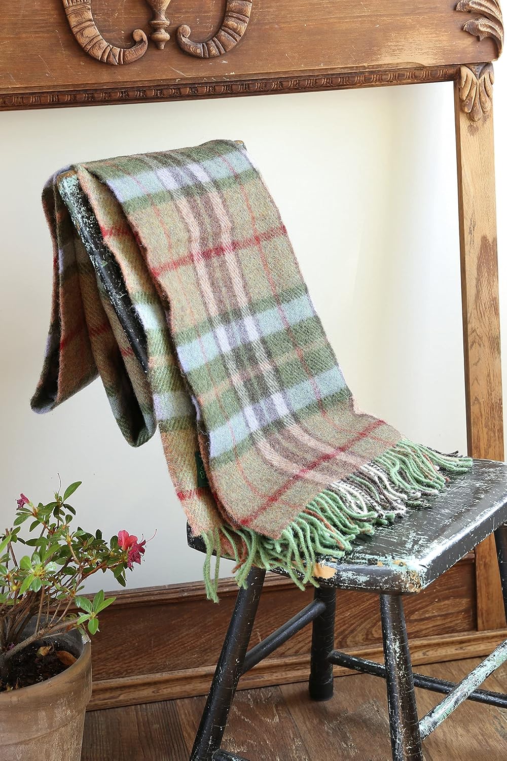 Biddy Murphy Irish Wool Blanket 54" x 72" Fringed 100% Wool Throw Blanket Green Plaid Made in Ireland