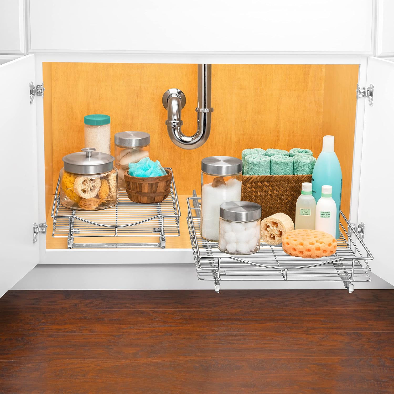 LYNK PROFESSIONAL® Pull Out Cabinet Organizer, Kitchen Slide Out Drawer | 11W x 21D Chrome cabinet pull-out shelves with 3/4-extension glides create easy-access storage for cookware and pantry items