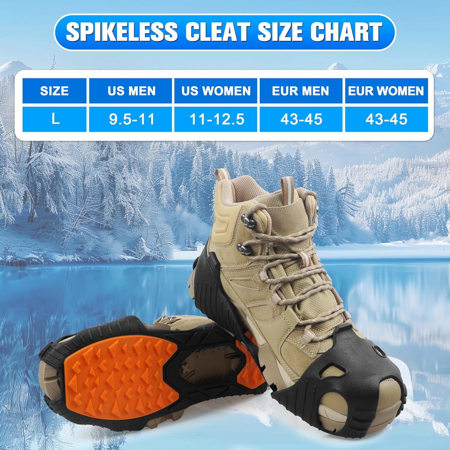 Spikeless Ice Cleats Slip On Spikeless Footwear Traction Aids for Slick Wet Slippery Surface Men Women Full-Foot Rubber Tread for Ice Shoes Grippers