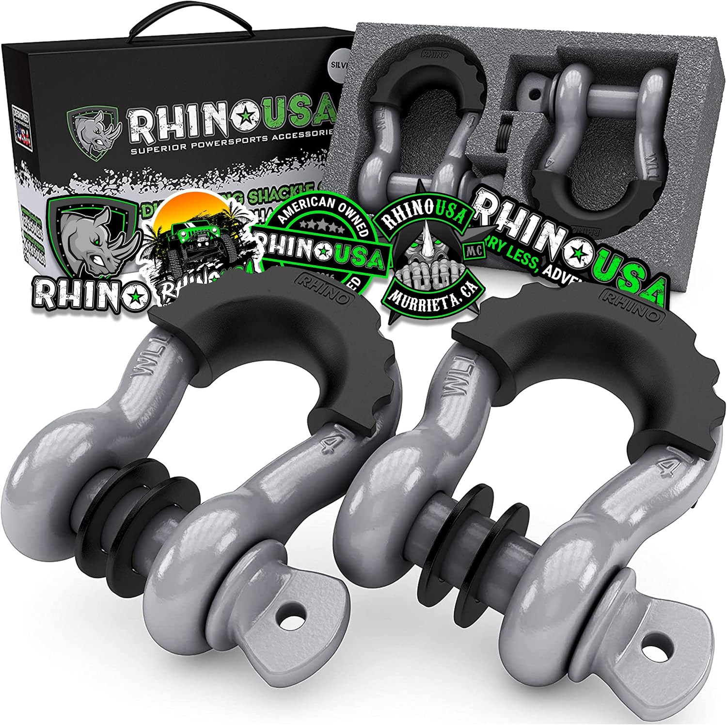 Rhino USA D Ring Shackles (2-Pack) - 41,850lb Break Strength