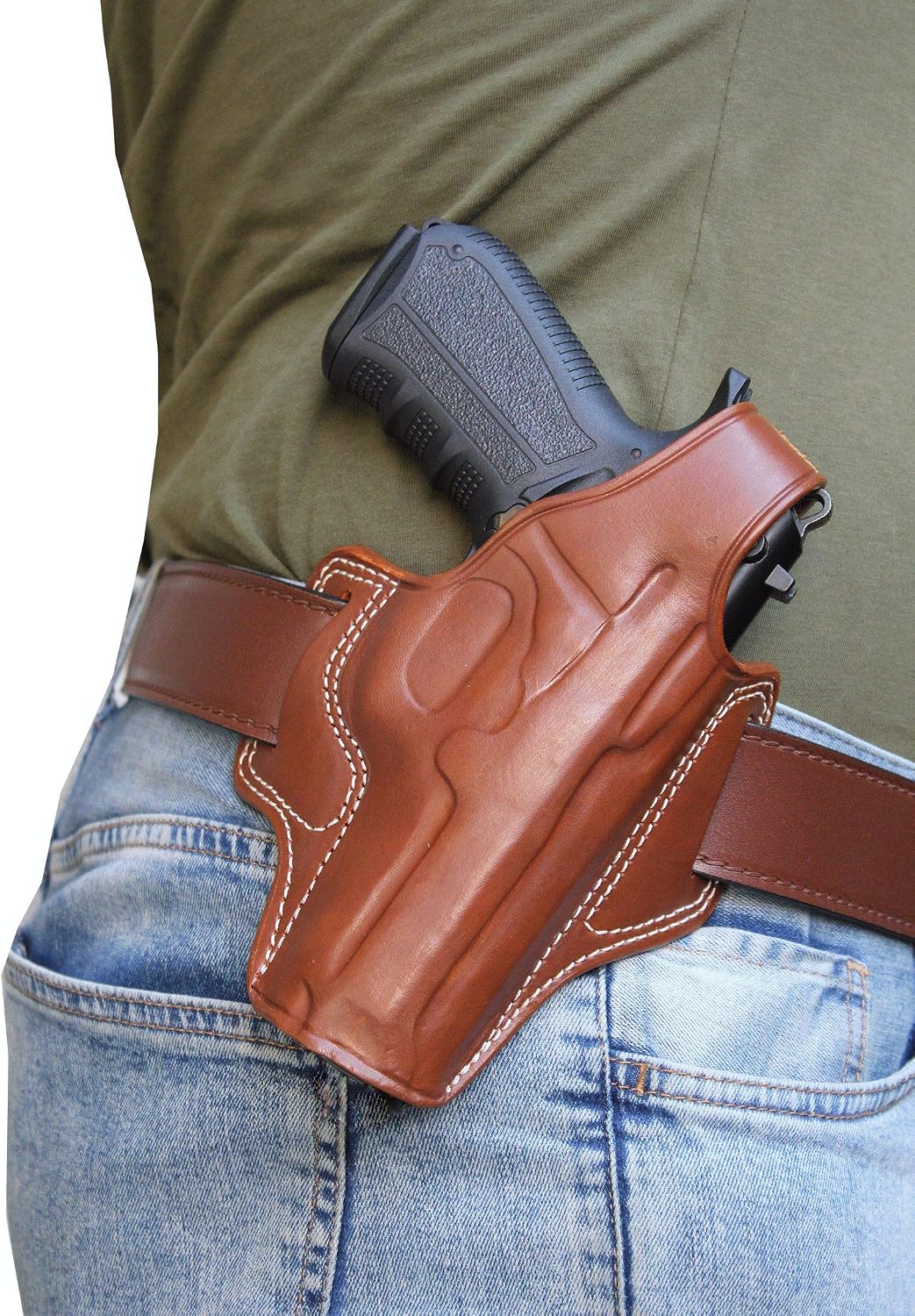 YT HOBBY Handmade Leather OWB Carry Two Slot Thumb Break Gun Holster for Sig P226