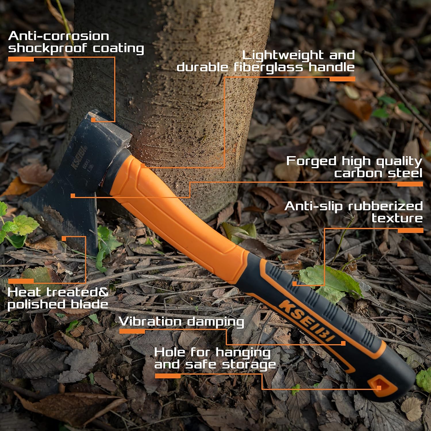 KSEIBI Wood Axe, Small Outdoor Camp Hatchet for Splitting and Kindling Wood