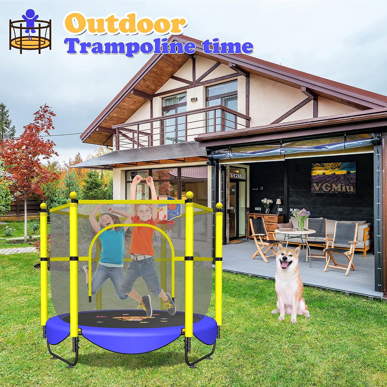 VGMiu 60" Trampoline for Kids, Toddler Trampoline Indoor with Net, Age 3-8
