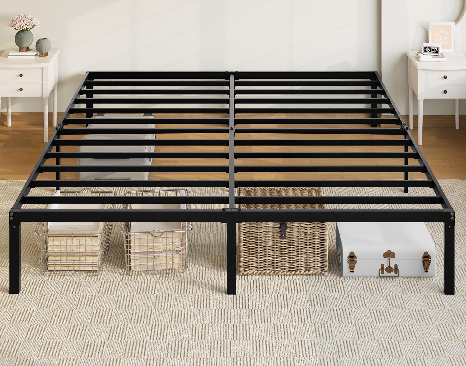 Allewie Full Size Bed Frame, 14 inch Metal Platform Beds with Storage Space, No Box Spring Needed and Easy Assembly, White
