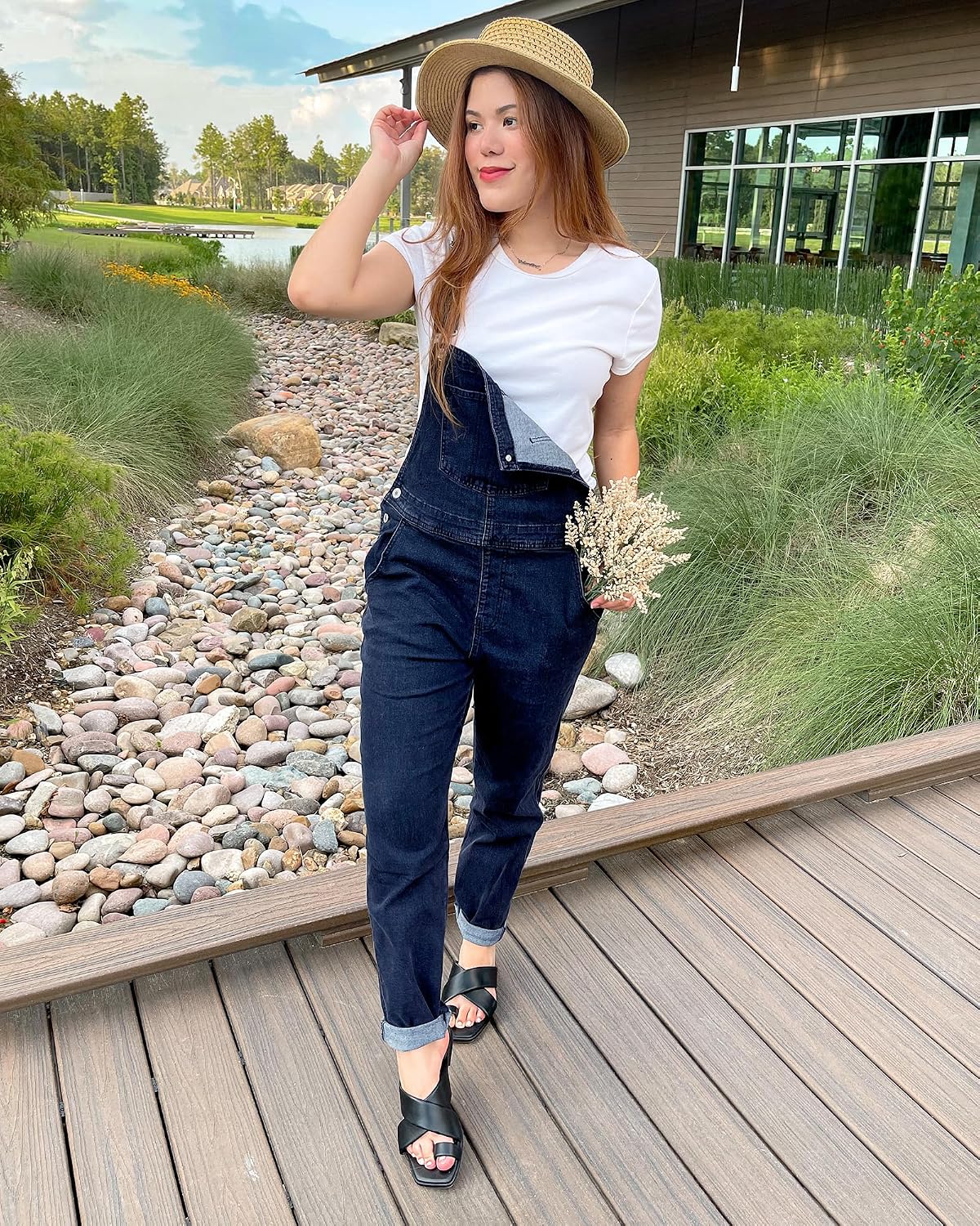 LookbookStore Denim Overalls for Women Dressy Stretch Bib Jean Jumpsuits