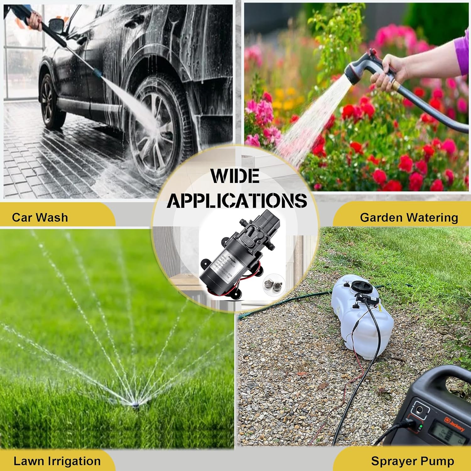 12V DC Water Transfer Pump 4.5 L/Min 1.2 GPM 80 PSI | with 2 Hose Clamps, 12 Volt Diaphragm Pump Self Priming Sprayer Pump