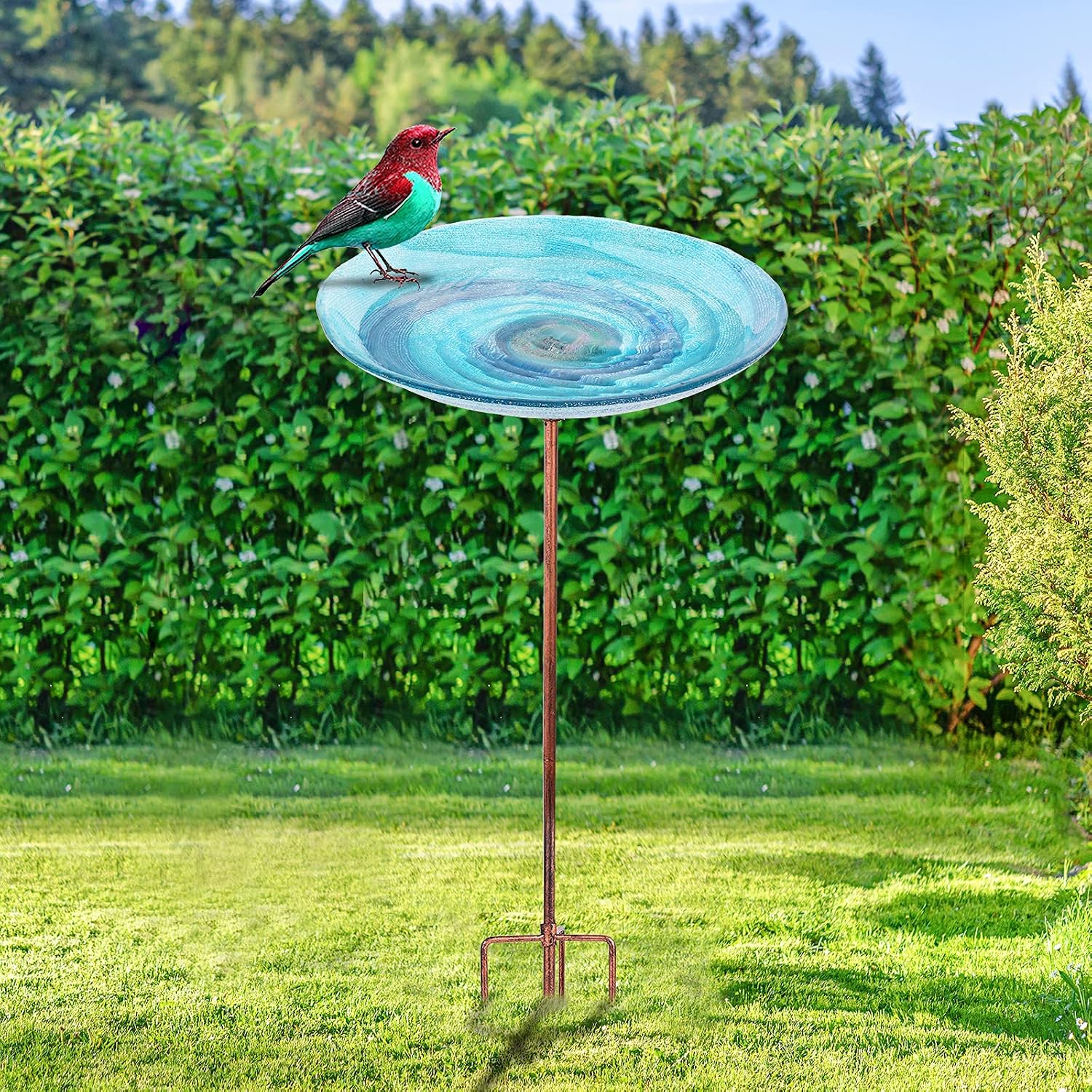 VCUTEKA Glass Bird Bath Outdoor BirdBath Garden Birdfeeder with Metal Stake