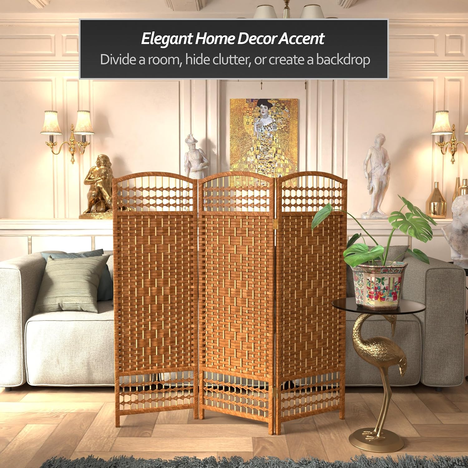 4 ft. Short Fiber Weave Folding Screen - Natural - 4 Panels