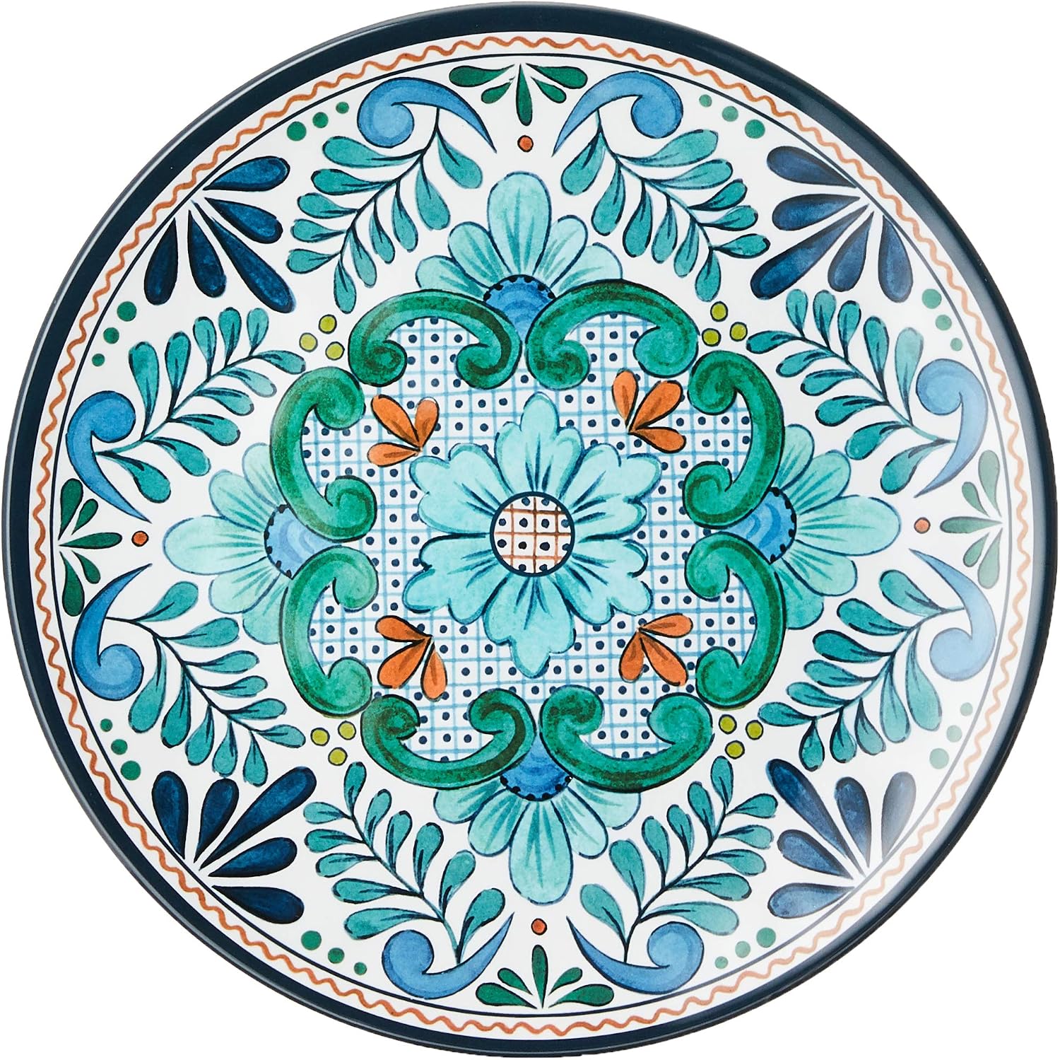 Talavera Melamine 12-Piece Dinnerware Set – Multicolored Plates and Bowls for 4, Spanish Tile-Inspired, Durable, Lightweight, Shatterproof