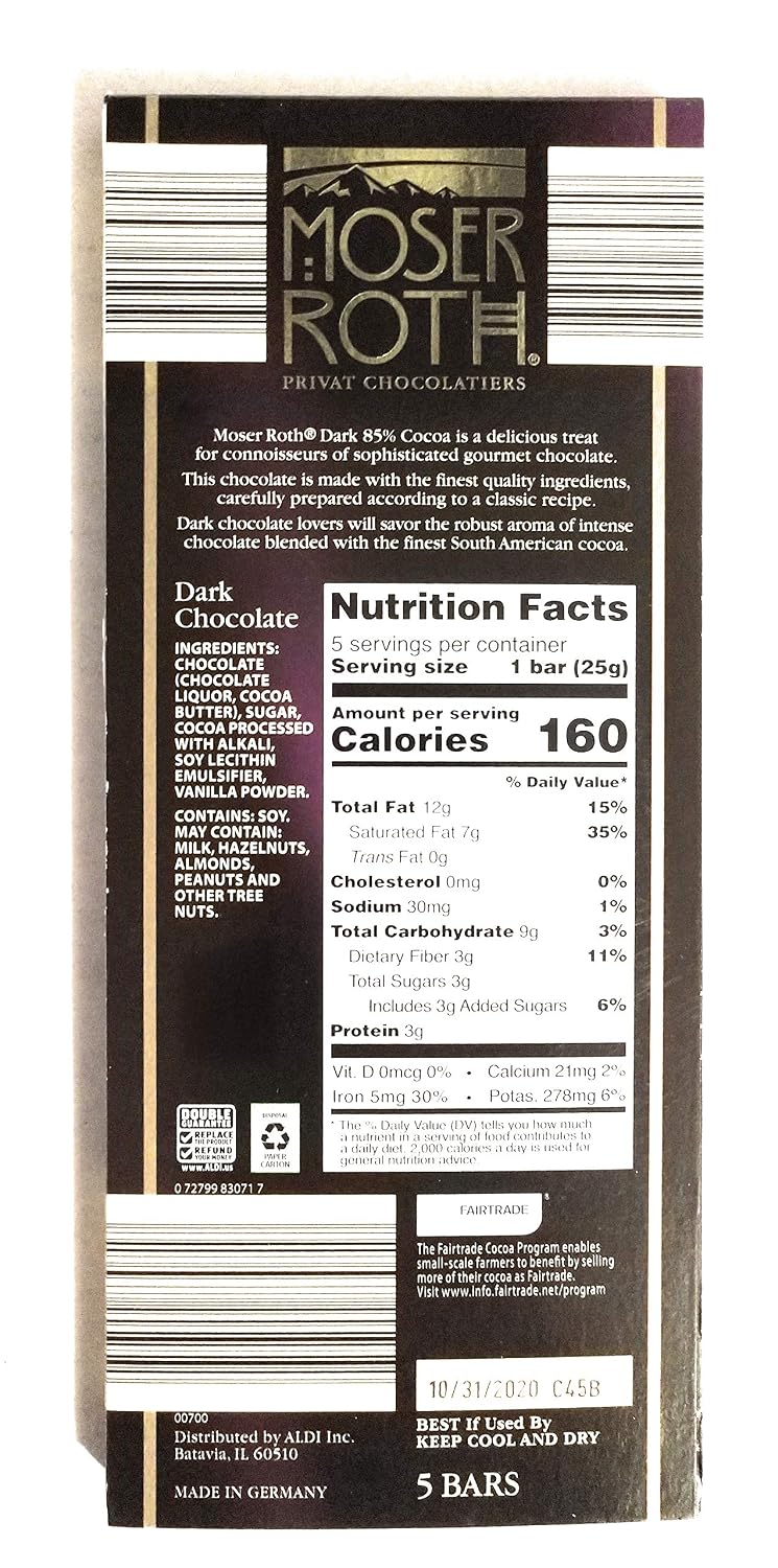 Moser Roth German Dark Chocolate Bars (85%, pack of 2)