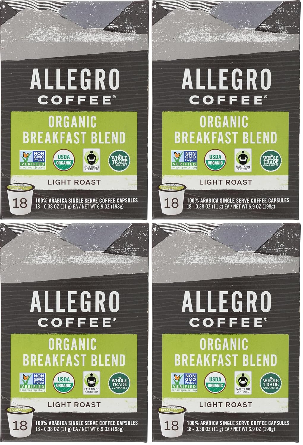 Allegro Coffee, Coffee Breakfast Blend Pods Organic 10 Count, 3.8 Ounce