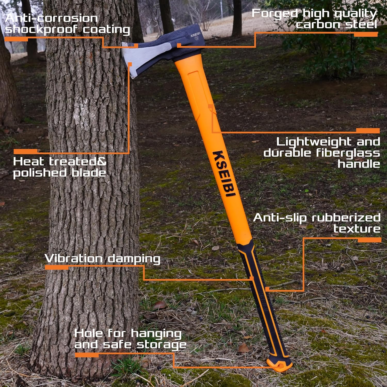 KSEIBI Wood Axe, Small Outdoor Camp Hatchet for Splitting and Kindling Wood