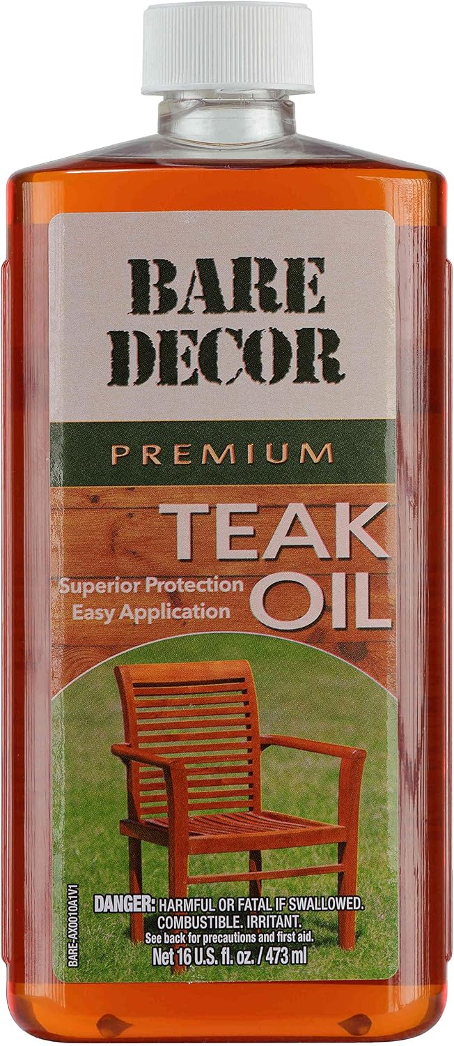 Bare Decor Premium Golden Teak Oil for Home and Marine Use, 16oz
