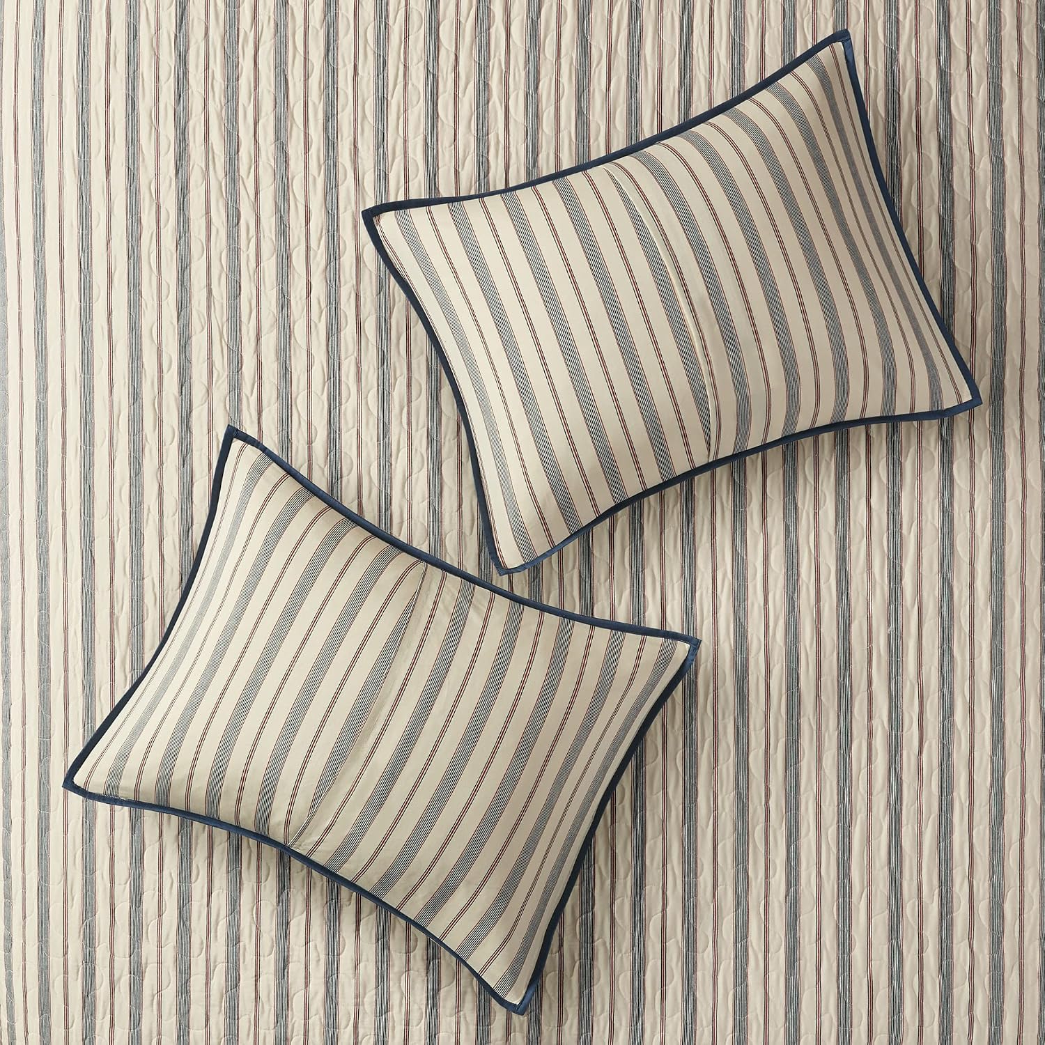 Madison Park Cotton Casual Floral Quilt Set, 6PC Full/Queen Coverlet | Channel Stitching Design, All Season, Lightweight Coverlet Bedspread Bedding, Shams, Decorative Pillows, Taupe Grey/Purple