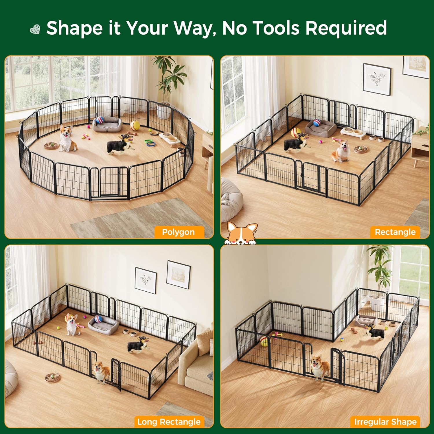 Yaheetech Dog Playpen 24in 16 Panels Pet Fence for Indoor Yard RV Camping | Easy Setup, Heavy Duty Rustproof Frame with Secure Latch Door, DIY Layouts,Foldable Storage, for Puppies & Small Dogs