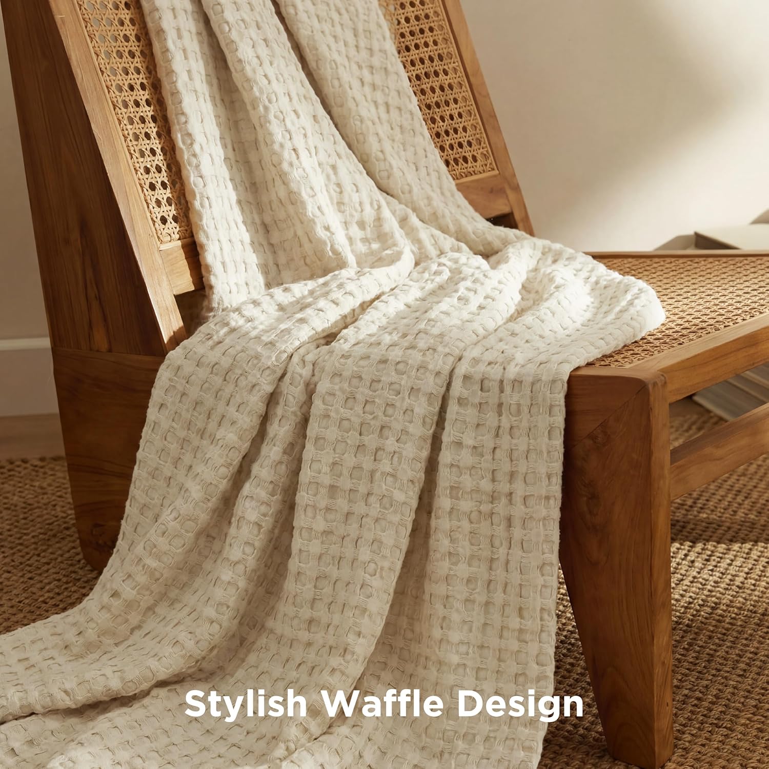 Bedsure Cooling Waffle Blanket for Hot Sleepers, Ivory, Queen, 90"x90"