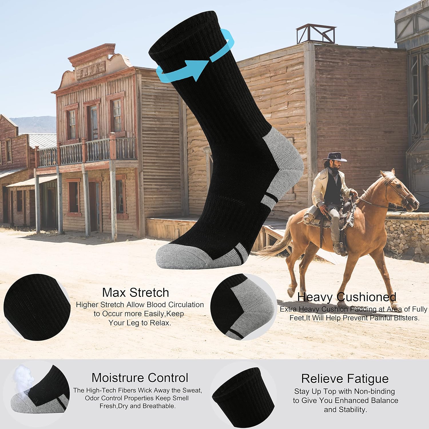 Ortis Cotton Cushion Crew Athletic Socks for Men Work Boot Sports Exercise