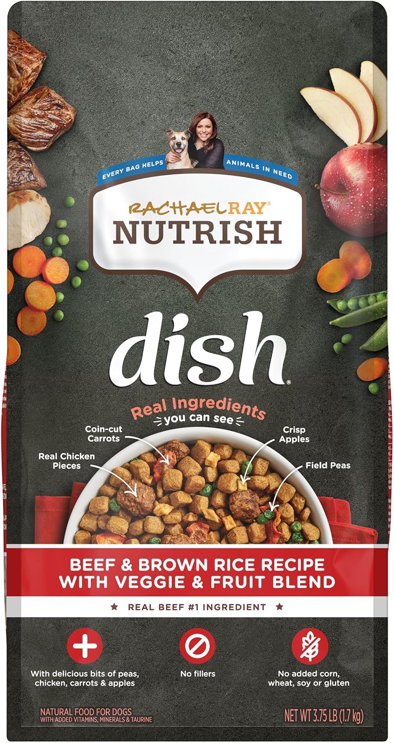 Nutrish Dish Dry Dog Food, Beef Recipe, 11.5 lb. Bag (Rachael Ray) | Made with Brown Rice and Veggies & Fruit Blend, Veterinarian Reviewed Formula, Complete & Balanced Nutrition For Dogs