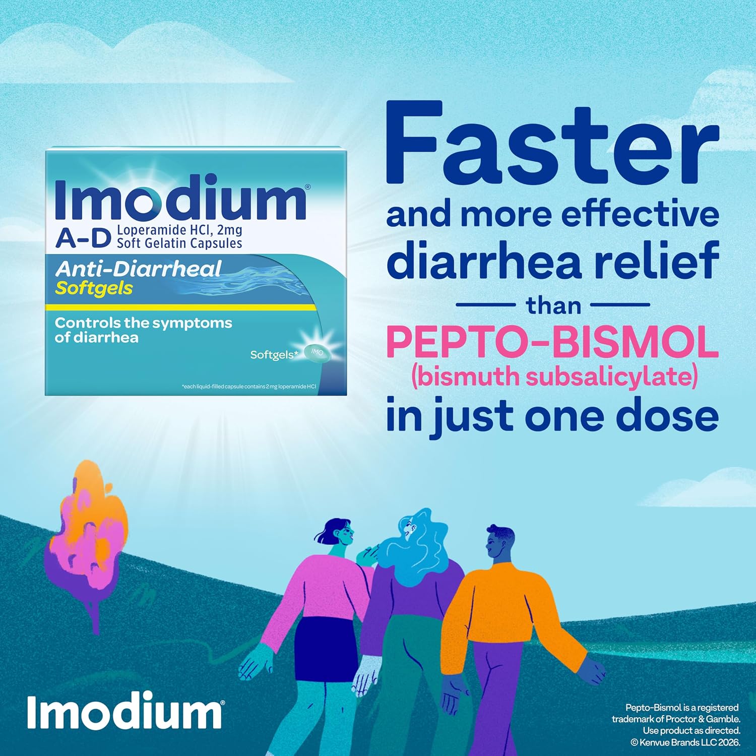 Imodium A-D Diarrhea Relief Softgels, 2mg Loperamide Hydrochloride, 24 Ct | Help Control Symptoms of Diarrhea, Due to Acute Traveler's Diarrhea, Adults 12+