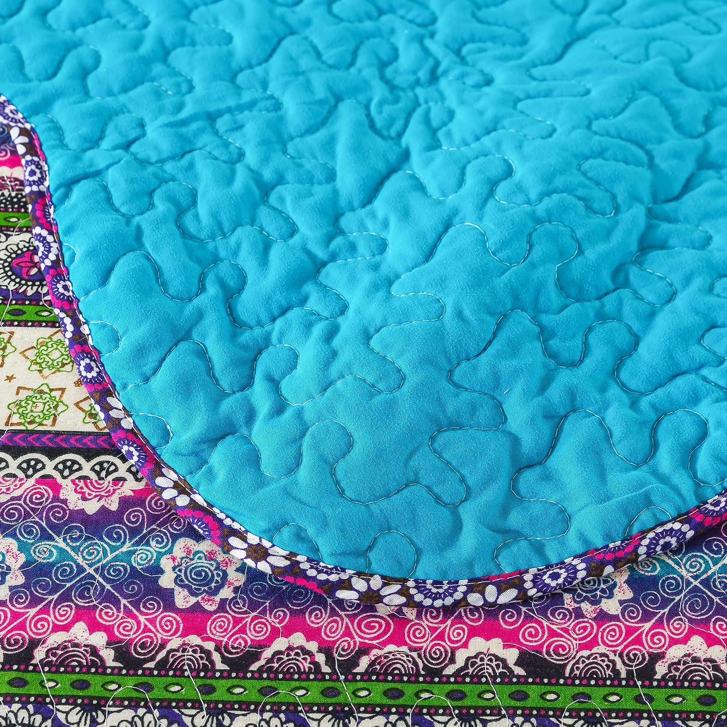 Striped Jacquard Style Cotton 3-Piece Patchwork Bedspread Quilt Sets, Queen Size