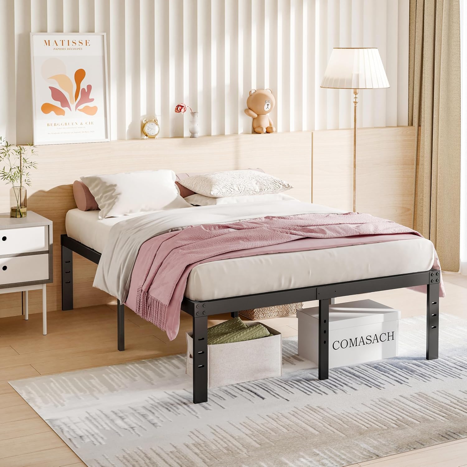 Heavy Duty Platform 14 Inch Full Bed Frame with Storage, Black