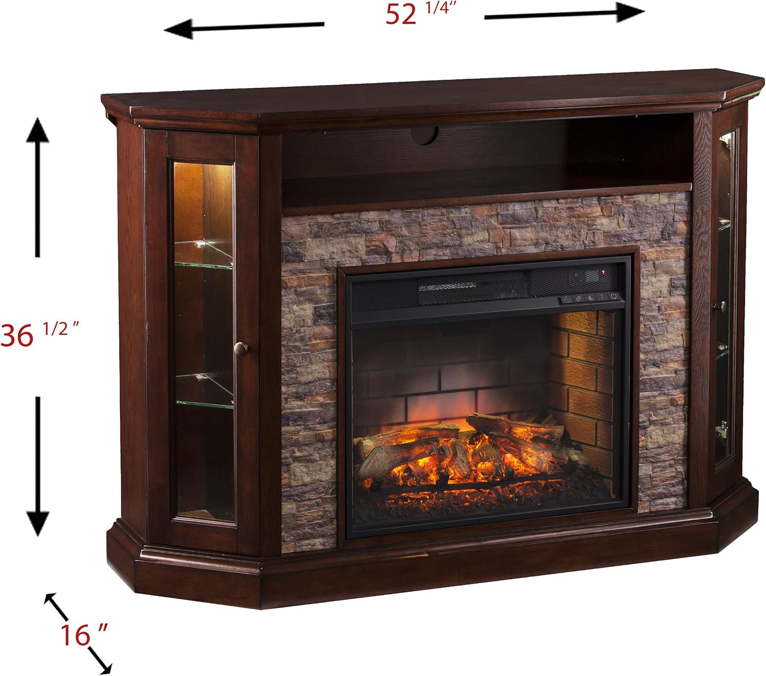 Southern Enterprises Rollins Convertible Corner Infrared Electric Media Fireplace 52" Wide, Espresso Finish and Faux Stone