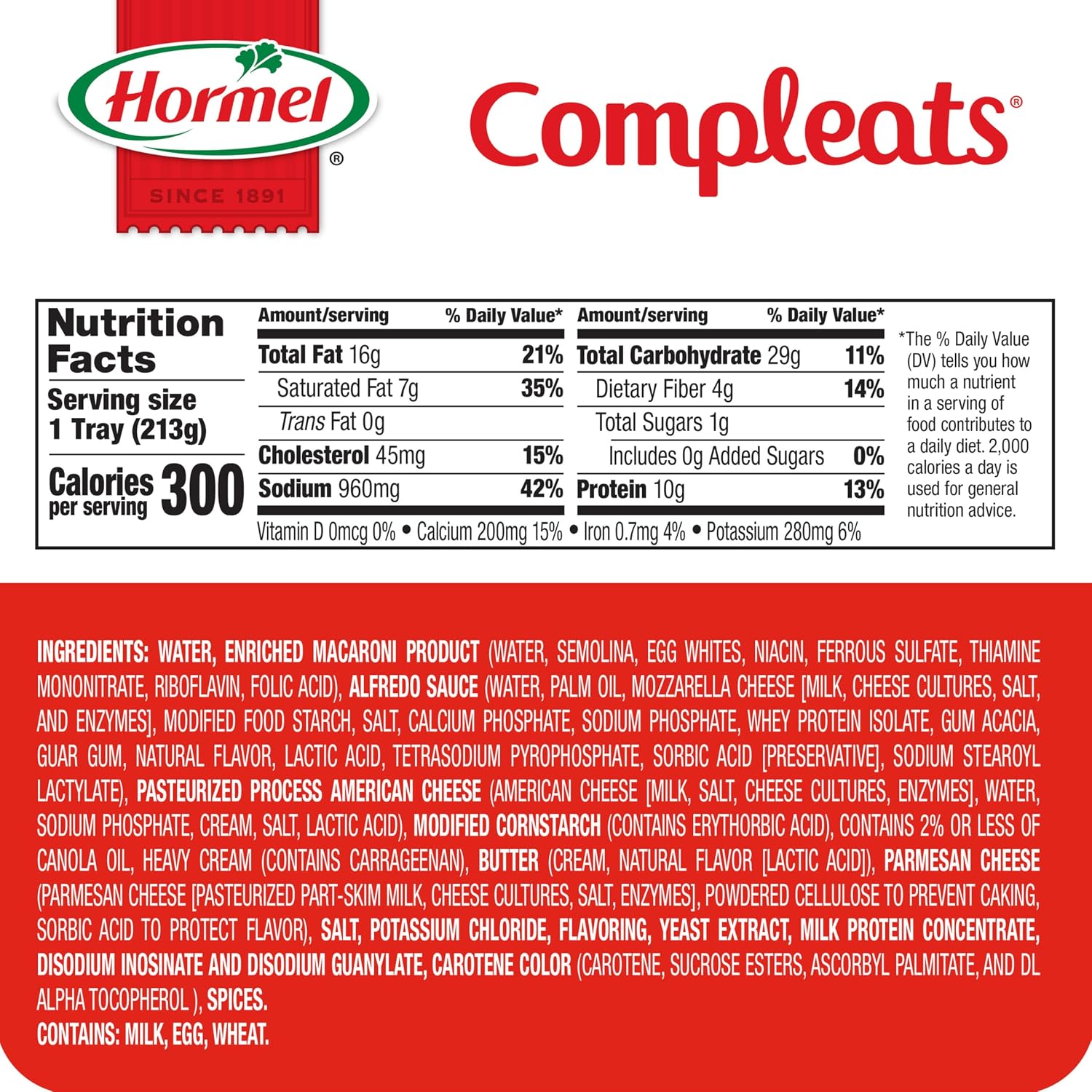HORMEL COMPLEATS Chicken Alfredo Microwave Tray, 10 oz. (6 Pack)