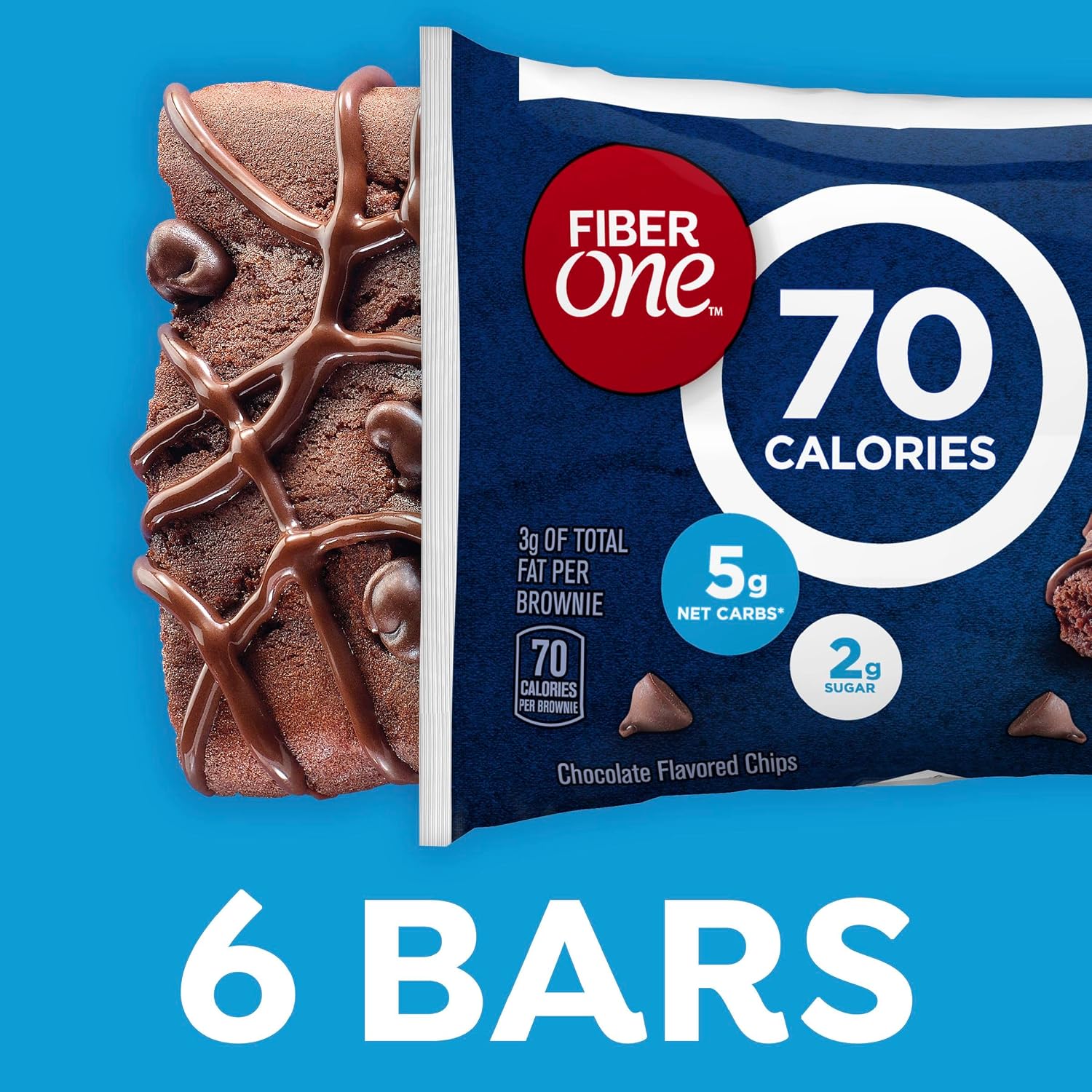 Fiber One 70 Calorie Chocolate Fudge Brownies, Mega Pack, 18 ct, 16 oz | 26% Daily Value of Fiber per Bar, 70 Calories & 2g Sugar, 5g Net Carbs, Bulk Pack for Office or Pantry Stocking