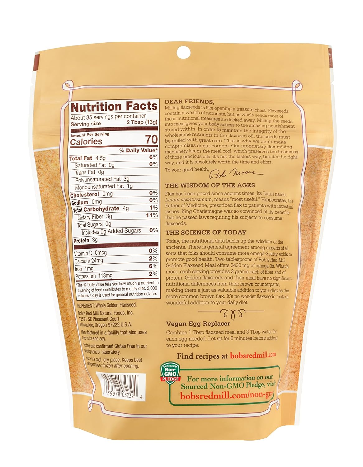 Bob's Red Mill Golden Flaxseed Meal, 16oz (Pack of 4) - Non GMO, Vegan, Paleo Friendly, Keto Friendly, Kosher